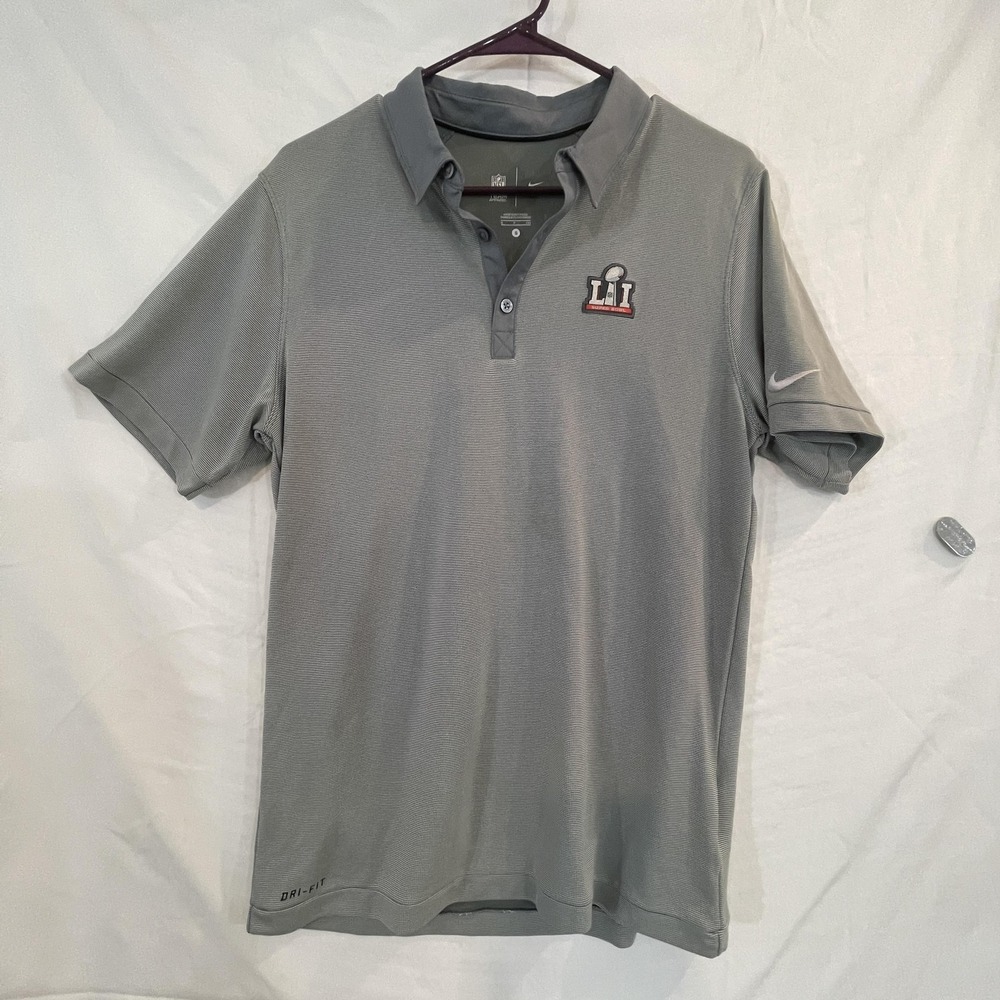 Super Bowl LI Polo Shirt Mens Small Gray NFL Football Nike Dri-FIT Performance